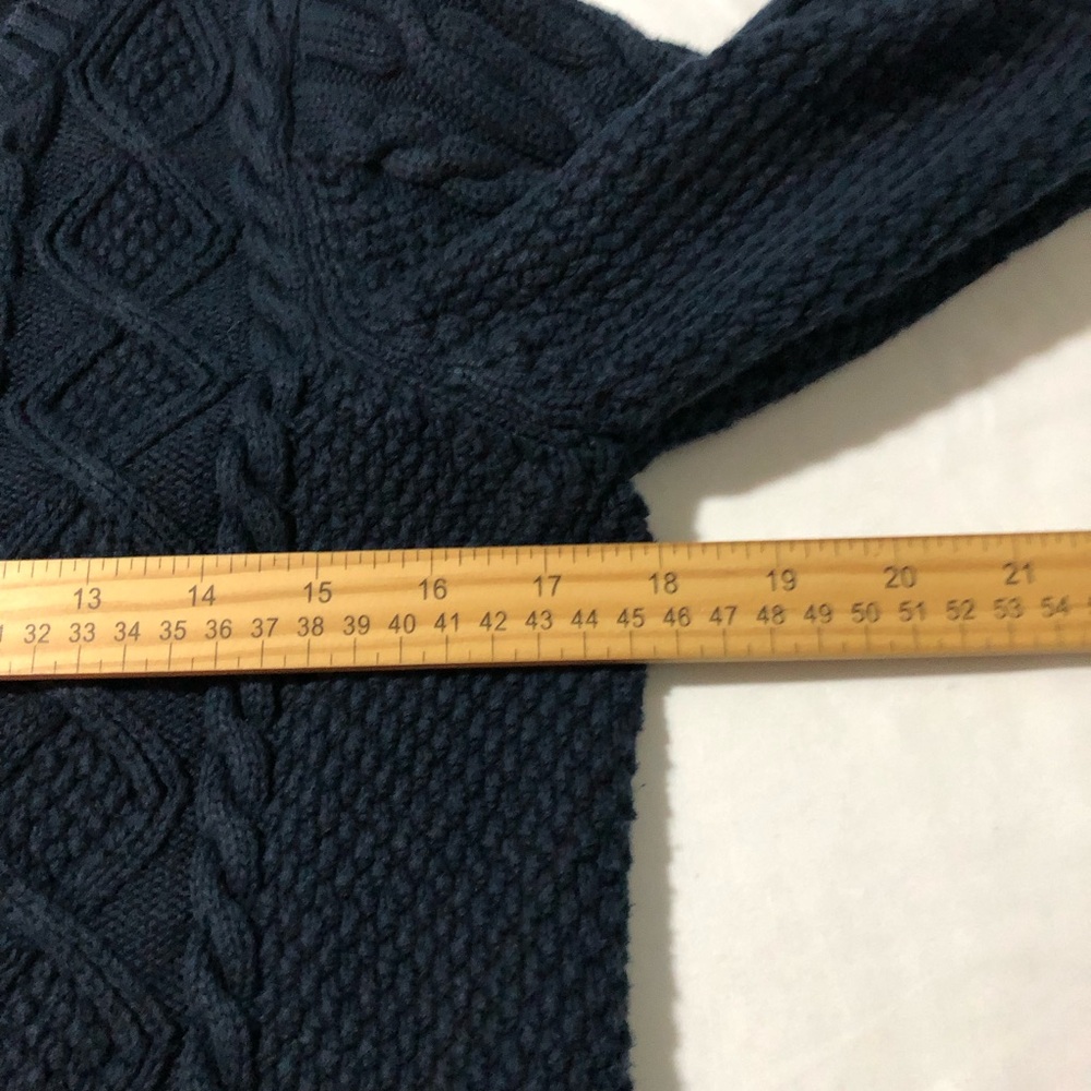 LL bean womens navy cable knit fisherman cotton cardigan woven buttons M preppy - Picture 7 of 10